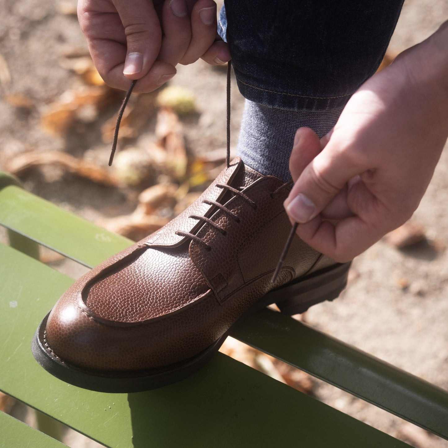 Derbies à plateau cuir grainé marron moyen